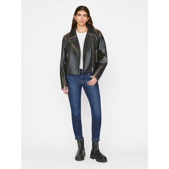 FRAME Dark Wash Le Garcon Cropped Released Hem Ankle Jean Denim Size 32 - Picture 1 of 14